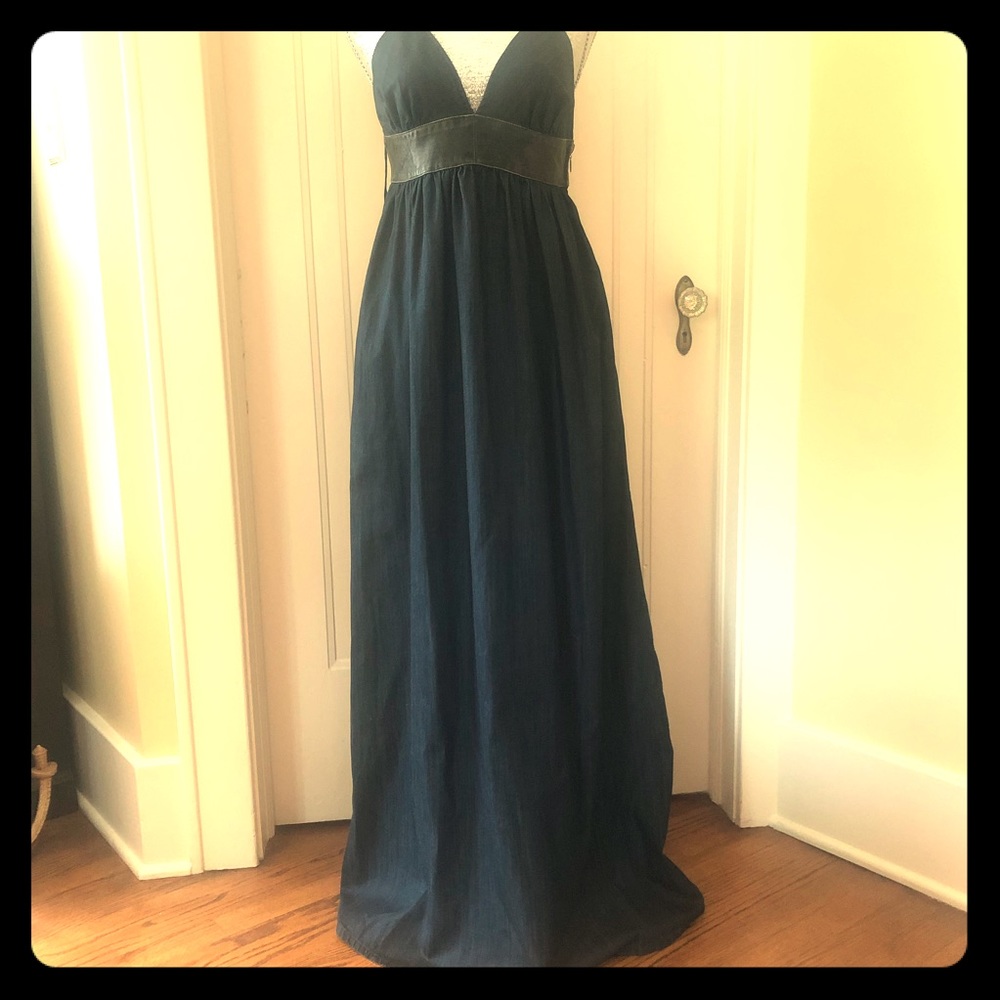 Vintage Denim Maxi w Leather Empire Waist